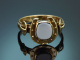 Um 1900! Gl&uuml;cks Hufeisen Ring mit Lagenachat aus Gold 585