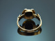 Um 1900! Gl&uuml;cks Hufeisen Ring mit Lagenachat aus Gold 585