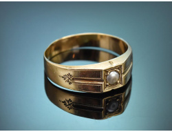 Um 1890! Schlichter historischer Bandring mit Naturperle...