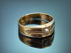 Um 1890! Schlichter historischer Bandring mit Naturperle aus Gold 585