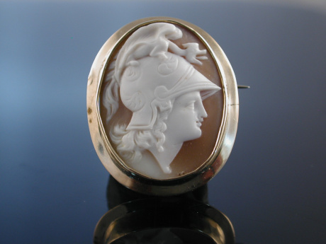 Antike Muschel Gemmen Brosche Kamee Perseus Gold 9 Kt England um 1850 cameo brooch