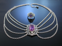 Sch&ouml;nes Trachten Set! Collier und Ring Kropfkette Silber 835 Amethyst Gmund um 1950