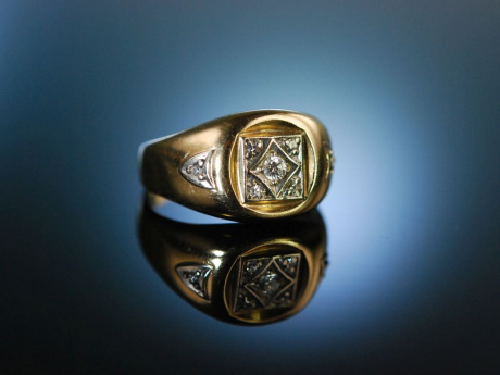 Statement for Men! Grosser Ring Gelbgold 585 Diamanten USA um 1960