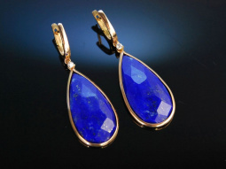 Fantastisches Blau! Paar Ohrringe Ros&eacute; Gold 750 Lapislazuli Brillanten