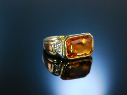 Massiver Ring Gold 585 Citrin Diamanten 0,18 ct um 1950