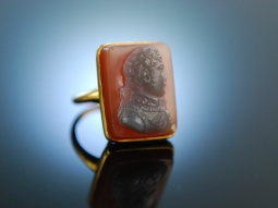 Lord Nelson! Historischer Kamee Ring Lagen Achat Gold 750 England um 1810 Cameo