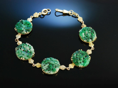 Art Deco! Armband Jade Gold 585 Wien um 1920 Spinat Jade