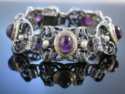 Trachtenset Collier Armband und Ring Silber 835 Amethyst Perlen