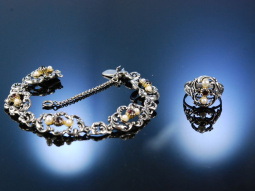 Trachtenarmband und Ring Silber Granat Perlen um 1980