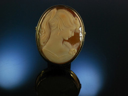 Vintage Gemmen Brosche Kamee Gold 9 Kt London um 1972 cameo brooch