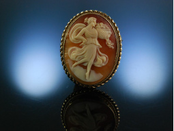 Floral Girl! Muschel Gemmen Brosche Kamee Gold 9 Kt Birmingham um 1979 cameo brooch