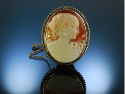 Vintage Gemmen Brosche Gold 9 Kt Birmingham Dame im Profil cameo brooch