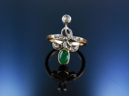 Ring Rotgold 750  Smaragd Diamantrosen Jugendstil um 1890