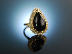 Black and sparkling! Vintage Ring um 1960 Gold 585 Onyx...