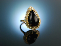 Black and sparkling! Vintage Ring um 1960 Gold 585 Onyx Tropfen Brillanten