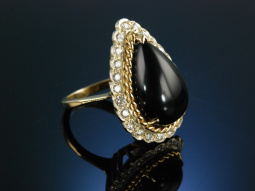 Black and sparkling! Vintage Ring um 1960 Gold 585 Onyx...