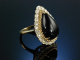 Black and sparkling! Vintage Ring um 1960 Gold 585 Onyx Tropfen Brillanten