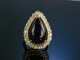 Black and sparkling! Vintage Ring um 1960 Gold 585 Onyx Tropfen Brillanten