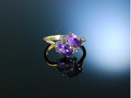 Ring Gold 9 Kt Amethyst Brillanten England um 1990