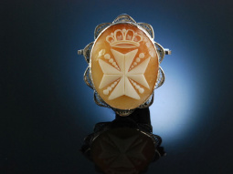 Malteser Kreuz! Antike Muschel Gemmen Brosche Kamee Silber cameo brooch England um 1880