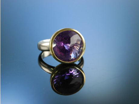 Moderner Ring Silber 925 vergoldet Amethyst satiniert