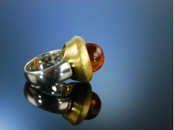 Moderner Ring Silber 925 vergoldet satiniert Citrin