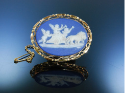 Brosche Wedgwood Gold 9 ct England um 1885 Blue Jasper Ware 