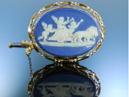 Brosche Wedgwood Gold 9 ct England um 1885 Blue Jasper Ware 