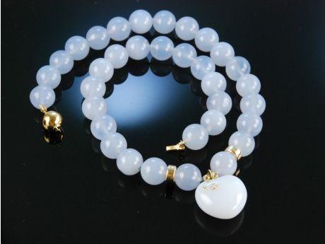 Zartes Herz! Collier Herz Motiv Chalzedon Gold 585 Brillant Chalcedon