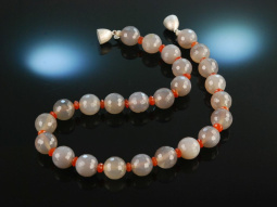 Grey and Orange! Statement Kette Grau Quarz Karneol Silber 925 satiniert