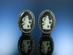 Ohrclipse Wedgwood Black Jasper Sterling Silber Birmingham um 1978