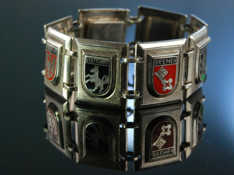 Armband Stadtwappen bunter Emaildekor Silber 835 Hamburg um 1925