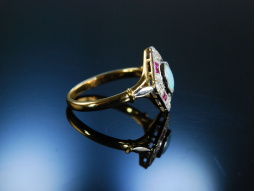 Schimmernder Opal! Opal Ring Rubine Diamanten Gold 750...