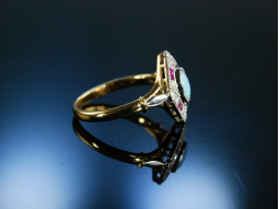 Schimmernder Opal! Opal Ring Rubine Diamanten Gold 750...