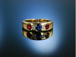 Exquisiter Bandring Gold 750 Saphir Rubine Brillanten 