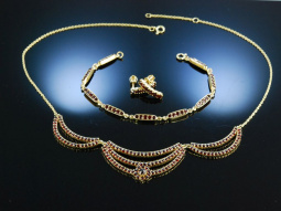 Granatcollier Ohrringe und Armband Silber 925 vergoldet &Ouml;sterreich um 2005