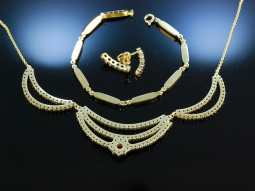 Granatcollier Ohrringe und Armband Silber 925 vergoldet &Ouml;sterreich um 2005