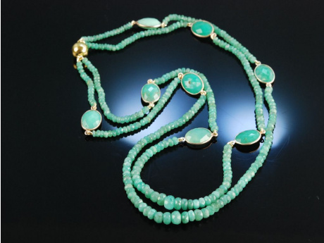 Emerald Necklace! Smaragd Collier 2 reihig Silber vergoldet