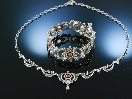 Trachtenschmuck: Kette und Armband Silber Koralle M&uuml;nchen um 1930