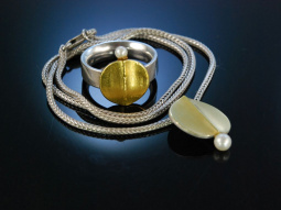 Collier und Ring Silber vergoldet Zucht Perlen...