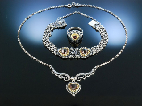 Trachten Schmuck Collier Armband Ring Herz Silber Granat München um 1960