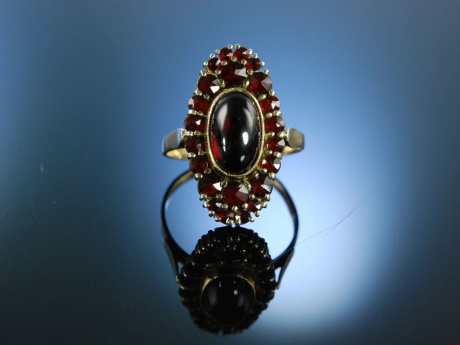 Antiker Granat Ring Silber vergoldet Graz um 1900