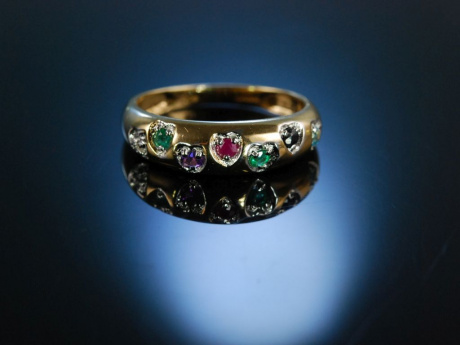 Verlobungs Ring Gold 375 Akronym DEAREST Diamanten Farbsteine England um 1990