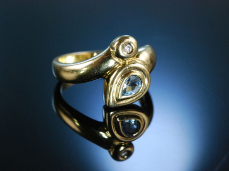 Massiver Ring Gold 585 Aquamarin Brillant feine Qualität