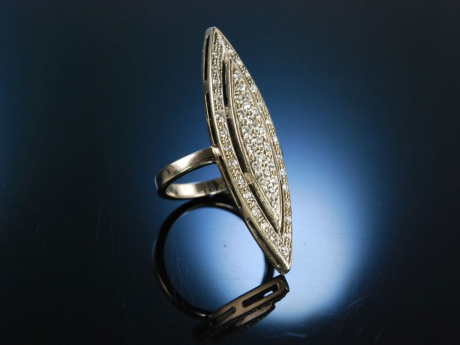Imposanter Ring Navett Marquise Art Deco Gold 585 Diamanten 1 Carat um 1930