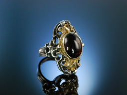 Gro&szlig;er Trachten Ring Silber vergoldet Granat M&uuml;nchen um 1980