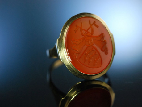 Damen Siegelring Wappenring Gold 333 Karneol Ring um 1930