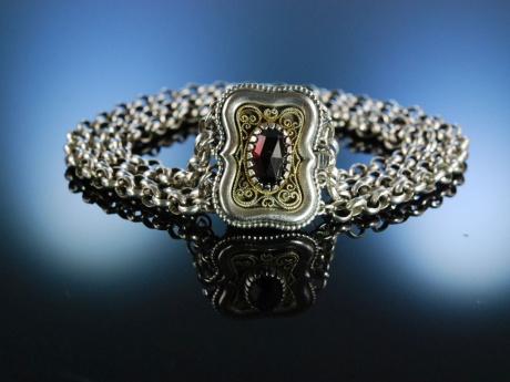 Trachten Armband Österreich um 1930 Silber Granat 4reihig 