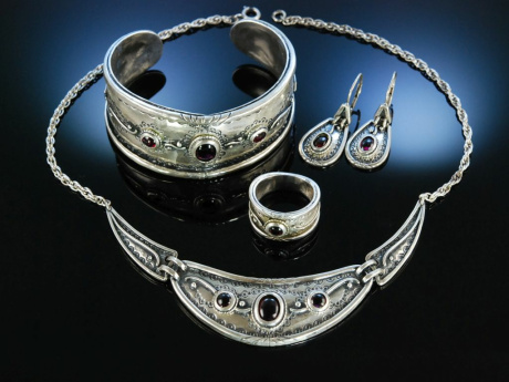 Trachten Schmuck Set Silber 835 Granat 4 teilig Österreich um 1960, 359,00 €