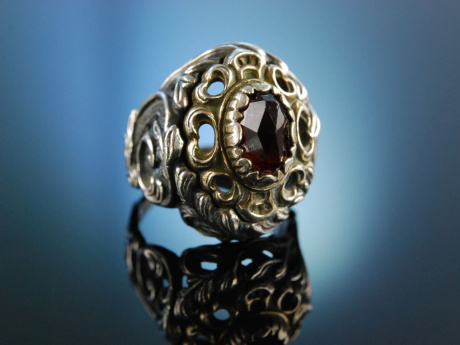 Trachten Ring Silber vergoldet Granat Graz um 1920